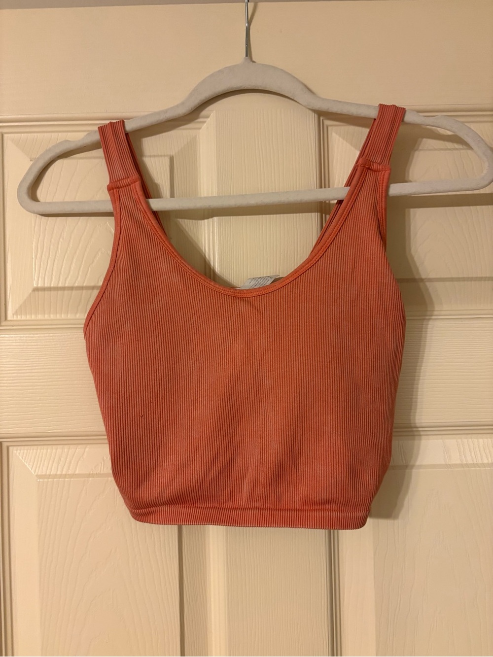 Danskin Ribbed Crop Tank Top in Coral-Orange